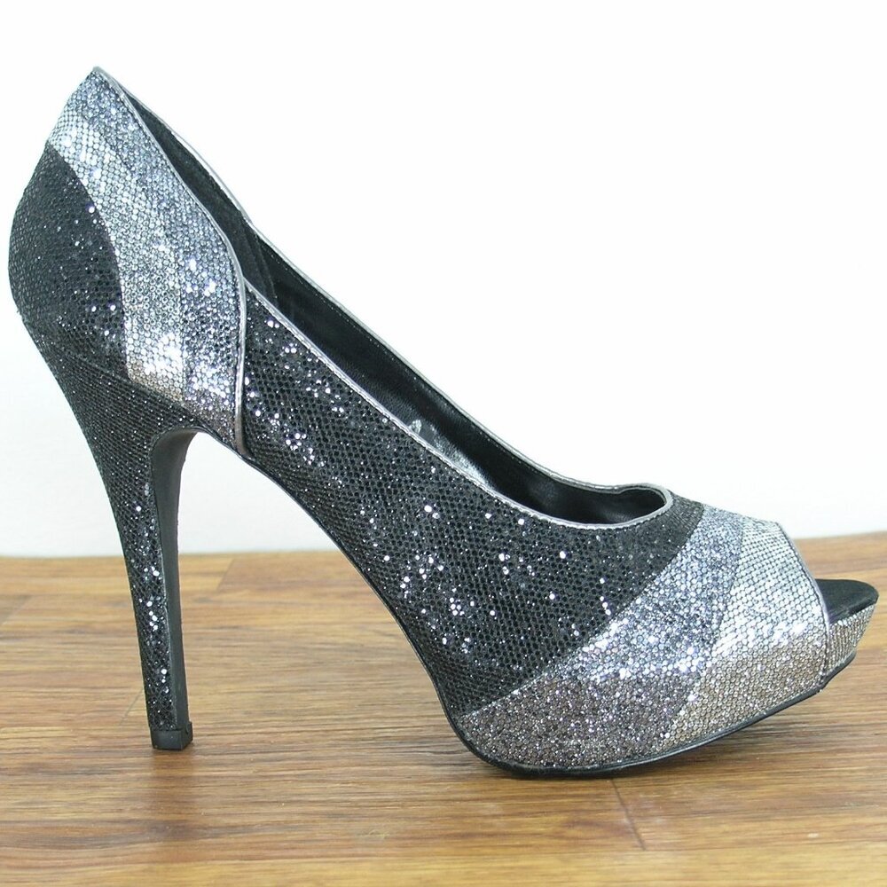 Worthington Open-Toe Platform Heel Shoes Black w/Glitter size 10M
